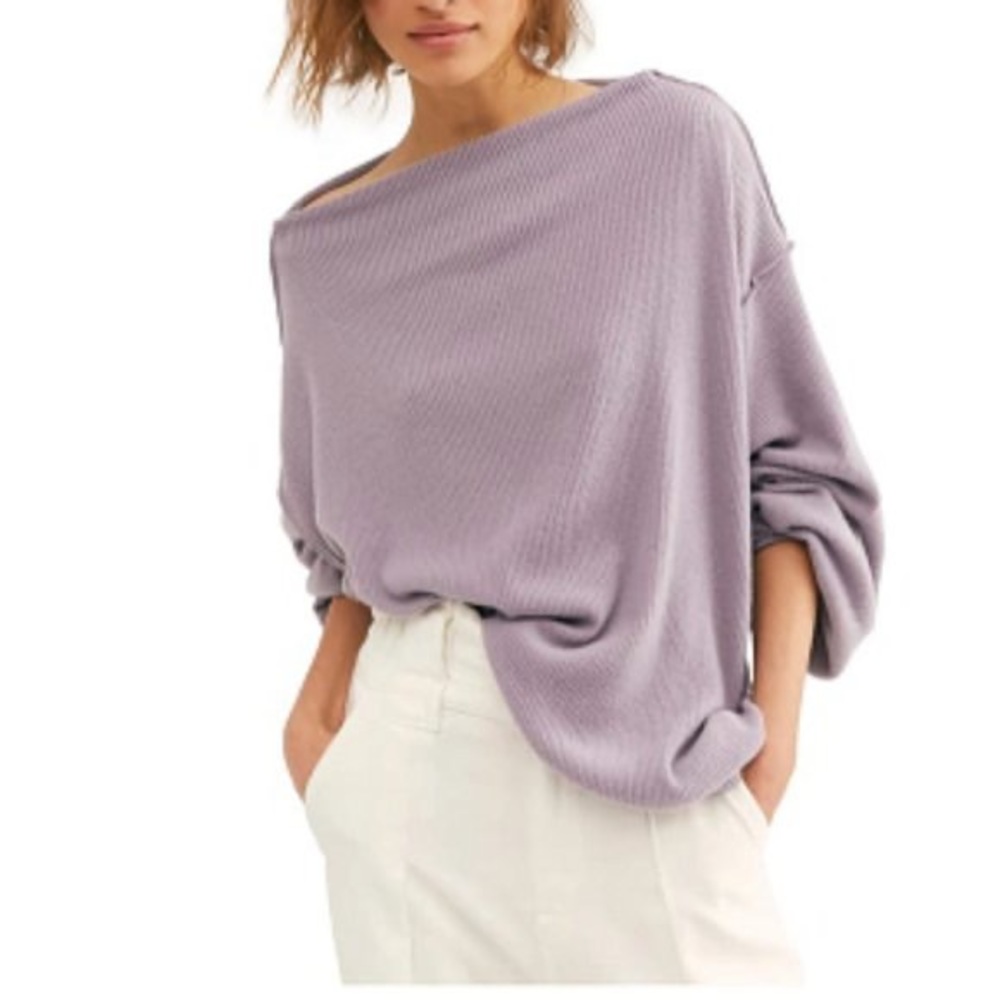 Free People Lilac Ribbed Off-Shoulder Top